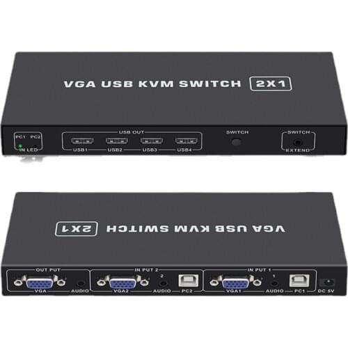 Wholesale USB VGA KVM Switch 2x1 2 port audio&video VGA Multi-viewer KVM function switcher box Multiviewer with Remote control