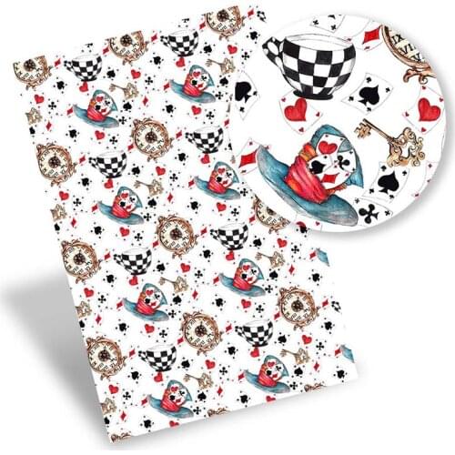 Faux Synthetic Leather Sheets Joker Poker Cartoon Printed Leather Bows Fabric DIY Earrings Handbag Craft Accessories 22*30cm/pc