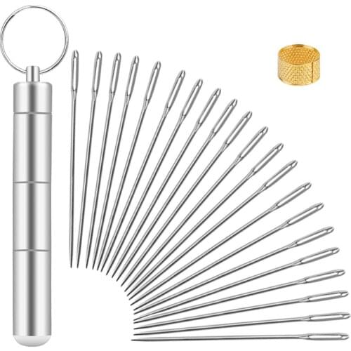 LMDZ 21 Pcs 2.36Inch/6CM Large Eye Stainless Steel NeedlesEmbroidery Cross Stitch Knitting Yarn Sewing Hand Crochet Hook Set