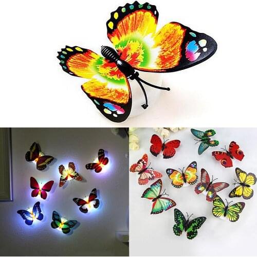 3D DIY Butterfly Luminous Glow In Dark Design Decal Magnetic Magnet Sticking Double Feather Wall Stickes Glowing Night Light