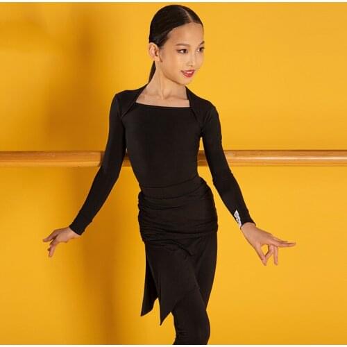 New Latin Dance Tops Kids Long Sleeve Autumn/Winter Practice Shirt Professional Rumba Costumes Samba Tango Dance Clothes DWY5032