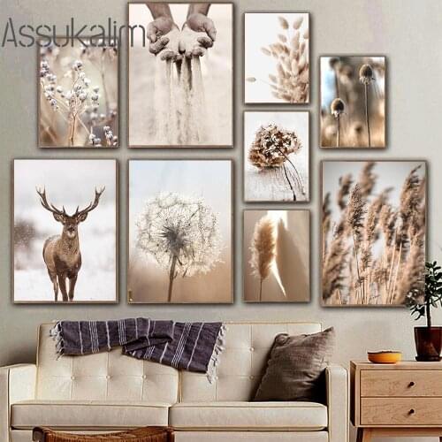 Dandelion Reed Art Print Landscape Canvas Poster Elk Wall Posters Bouquet Painting Scandinavian Wall Pictures Living Room Decor