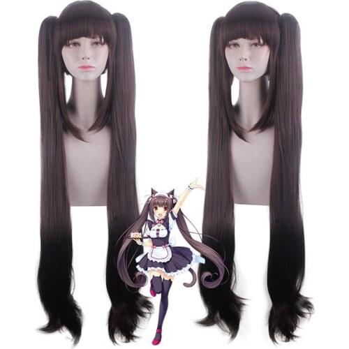 Chocola NEKOPARA Cosplay Wig Chocolate Heat Resistant Synthetic Hair Chocola Cosplay Hair 100CM LONG