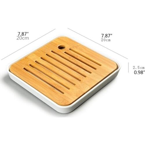 Simple Square Dry Soak Tea Tray Eco-Friendly Bamboo Drainage Water Storage Board D0AC
