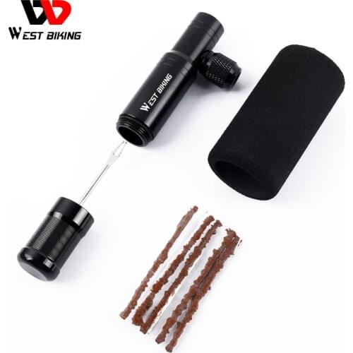 WEST BIKING 5pcs Tire Repair Rubber Strip 2 in 1 Bike Air Inflator CO2 Pump MTB Bicycle Tire Repair Drill Tubeless Repair Tools