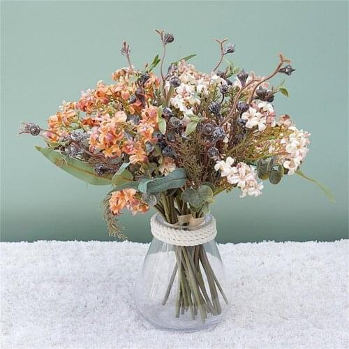 Luxury Retro daisies silk flowers with grass dried looking Wedding Senecio eucalyptus bunch flores artificiales