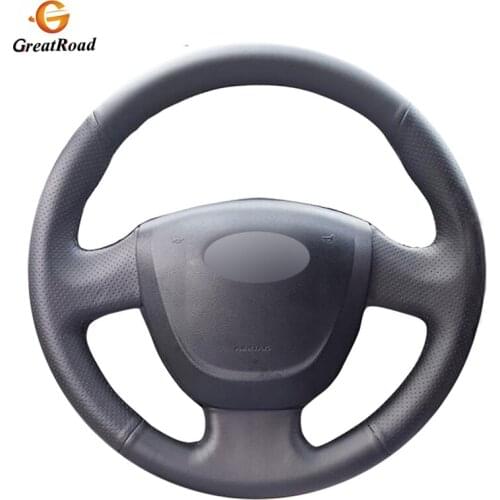 Hand-stitched Black Genuine leather Car Steering Wheel Cover for Lada Granta 2011-2016