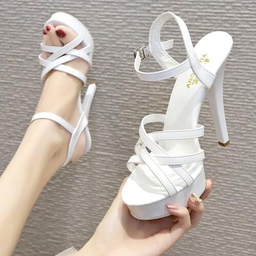 Sandals Womens Super High Heel Stiletto Platform Patent Leather Womens Shoes 2020 Summer New Fish Mouth Sexy Red Shoes Woman