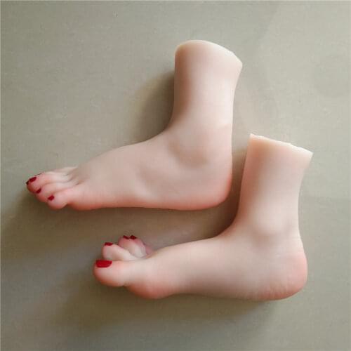 1 Pair New Small Feet Fetish Real Pocket Pussy Sex Toys For Men Artificial Realistic Feet Full silicone Flexible Move Tan Skin