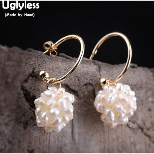 Uglyless 14K Filled Gold 9K Gold Earrings for Women Pearls Flower Earrings Nature Baroque Small Pearl Brincos Fine Jewelry E1730