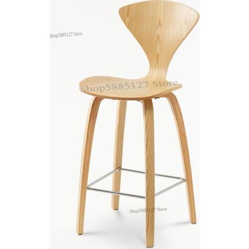 Nordic Bar Stool High Stool Modern Solid Wood High Chair Home Bar Stool Bar Chair Cafe Dining Chair Bar Chair
