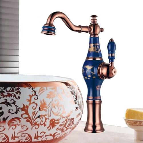 Basin Faucets Rose Gold Brass and Ceramic Basin Sink Faucet Deck Mounted Bathroom Water Tap Hot and Cold Mixer Taps Crane Faucet