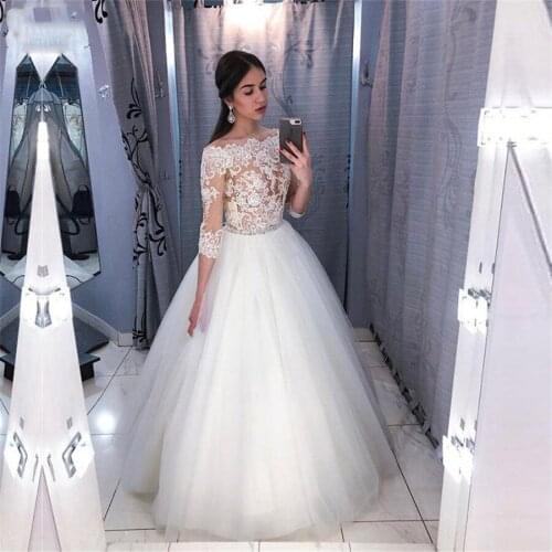 3/4 Long Sleeves Appliques Lace Wedding Dresses Bridal Gowns 2020 Modest Customized Wedding Wear