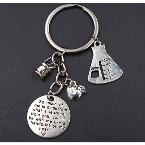 1pc you will Be With Me Like A Handprint On My Heart Charm Flask&Small Apple DIY Metal Keychain - Tribute Chemistry Teacher