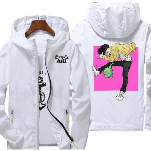 Mens hooded windbreaker coat Mob Psycho 100 spring and autumn sunscreen slim casual coat fashion jacket running sports