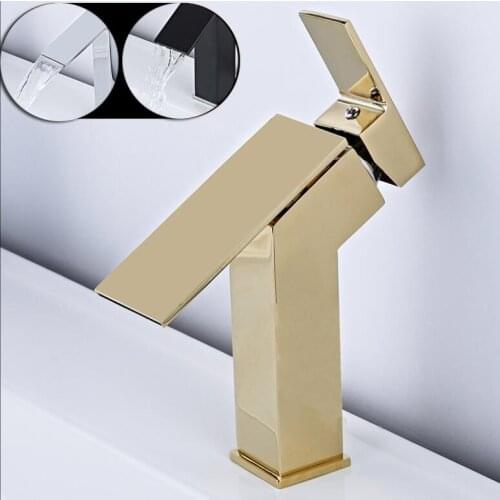 Vidric New Bathroom Basin Faucet Gold Brass Faucet Sink Mixer Tap Hot and Cold Waterfall Basin Lavatory Faucet