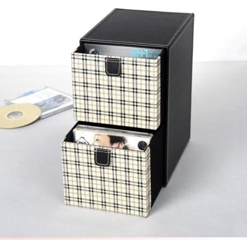 2-drawer synthetic leather desk CD/DVD sundries container storage box case organizer holder wood storage box 227C