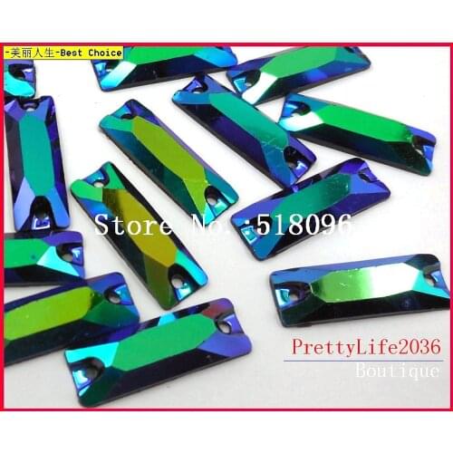 WONDERFUL Long Rectangle 9x26mm Blue AB Color Rhinestones Sew On Gems Stones and Crystals Strass Crystal For Sewing Apparel Arts