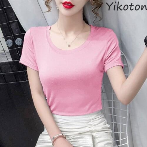 Womens T-shirt 2021 Summer Clothes for Women Basic Top T-shirt Female Plus Size Tops Soild O-Neck Short Sleeve Tee Shirt Top