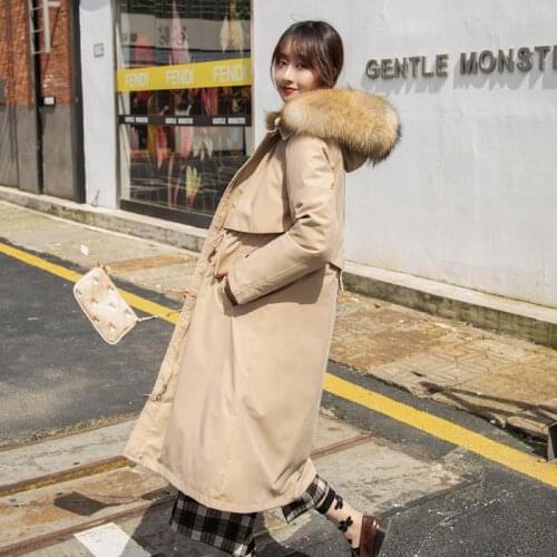 Womens Winter Long Jacket With Fur Collar Thick Parkas Woman Hooded Plus Size Wool Liner Korean Style Solid Female Cold Coat