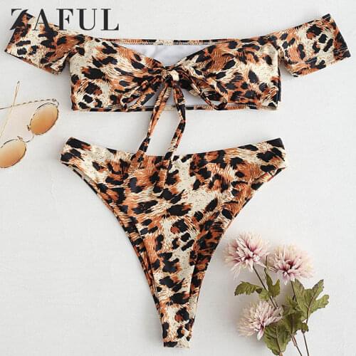 ZAFUL Brazilian Thong Bikini Off Shoulder Swimsuit Female Leopard Swimwear High Waist Bikinis 2019 Woman Bathing Suit Bathers