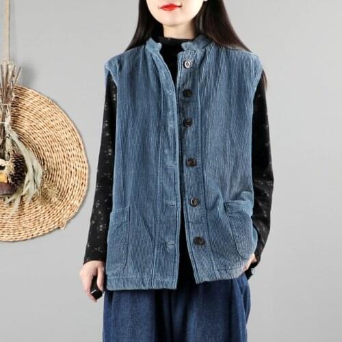 Winter Vest Waistcoat Women Thicken Quilted Warm Cheongsam Vest Buttons Corduroy Vest Woman Sleeveless Jacket Womens Vest 11876