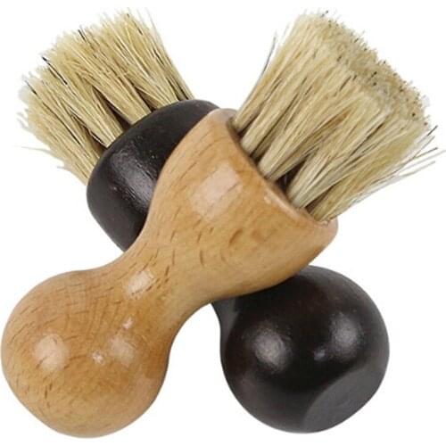 1pcs Wooden Handle Shoe Brushes Shine Polish Bristle Hair Buffing Mini Gourd Oil Dropshipping