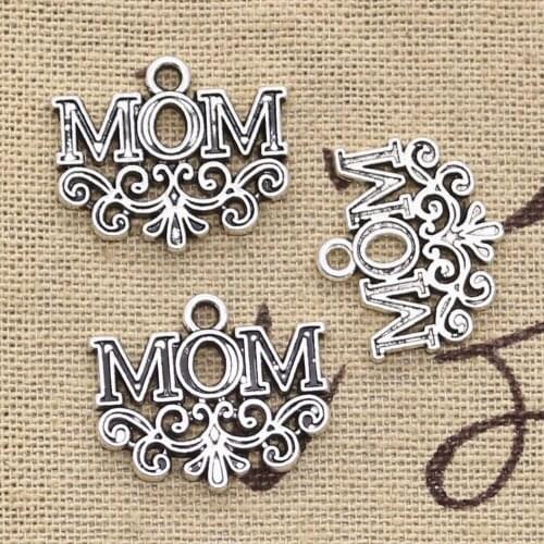 15pcs Charms Mom Flower 18x22mm Antique Silver Color Plated Pendants Making DIY Handmade Tibetan Silver Color Jewelry