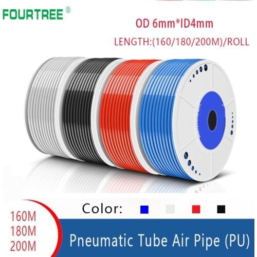 160/180/200Meters PU Tube OD6mm*ID4mm Pneumatic Component For Compressor Air Hose Pipe Polyurethane Tubing Wholesales