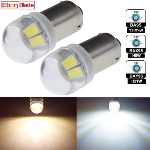 2Pcs Warm/White BA9S T4W LED BAX9S H6W BAY9S H21W Car Interior Dome Map Light Auto Side Wedge Reverse Parking Bulb 6V 12V 6 Volt
