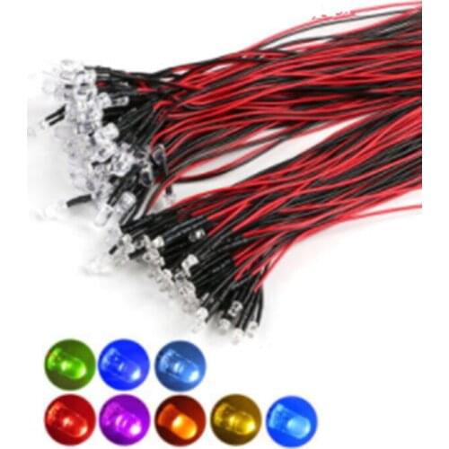 20pcs!!! 3/5mm light-emitting diode LED with wire lamp bead model decorative toy car indicator 5V~12V