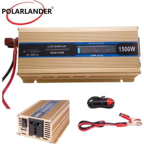 2018 new Power Inverter for most car 50Hz 1500W 12V/24V to 110V/220V gold with screen Converter Vehicle Power Supply