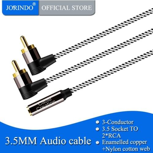 3.5mm to RCA Cable,JORINDO 3.5mm Female to Angle 2RCA Male Stereo Audio Cable Gold Plated for Smartphones,Speakers,Home Theater
