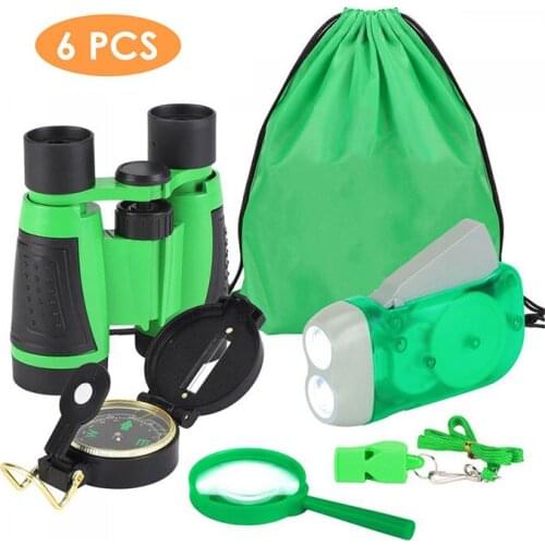 6PCS Children Outdoor Camping Exploration Set Binocular Flashlight Compass Magnifying Glass Hiking Kids Adventure Insect Viewer