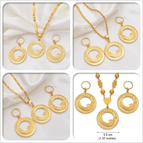 Anniyo Kwajalein Map Flag Pendant Necklaces & Big Earrings set for Women Marshallese Jewelry Gifts Gold Color Jewellery #211106