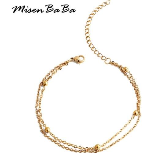 Beads Charms Bracelets Gold Silver Color Stainless Steel Thin Chain & Link Womens Bracelets Jewelry Gifts