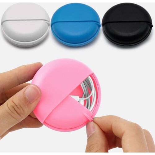 Round Earphone Wire Box Organizer Data Line Cables Storage Case Plastic Container Jewelry Headphone Protect with Rotating Cover