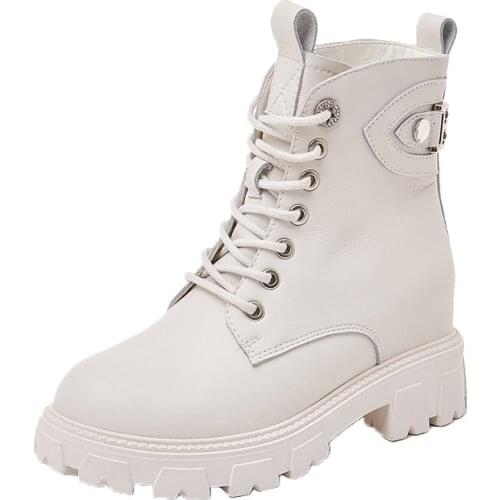 2021 Autumn New Genuine Leather Martin Boots Women Platform Internal Increase Lace-up Ladies botas de mujer Casual Student Shoes