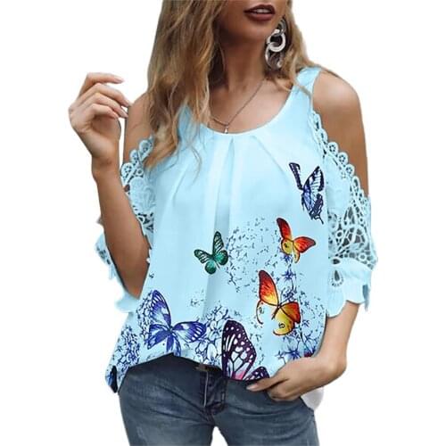 Women T-Shirts Summer Butterflies Print Women Off Shoulder Casual Round Neck T-Shirt Top Womens Clothing 2021 футболка женский