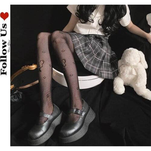 Gothic Dark Thigh High Stockings Female Harajuku Punk Lace Bow Black Sexy Mesh Tights Woman Lolita Elastic Bottoming Pantyhose