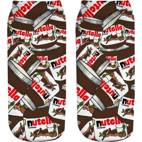 KLV Coffee Color 3D Printed Cotton Casual Socks Nutella Cup Printed Low Anklet Socks Women Calcetines Chaussettes