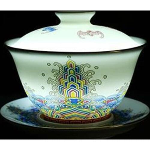 Ceramic Enamel Painted Gaiwan Blue And White Tea Tureen Porcelain Big Tea Bowl Kung Fu Teaware Tea Ceremony Accessories