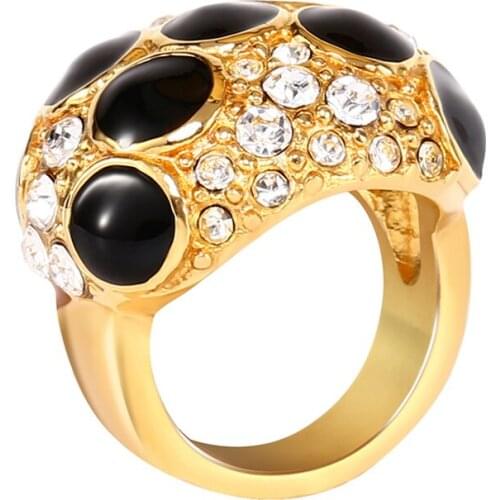 RIR Hip Hop Rings Bling Crystal Rapper Finger Ring Iced Out CZ Gold Jewelry In Stainless Steel Size 6-9