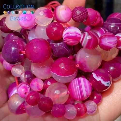 4-12mm Natural Stone Faceted Rose Red Stripe Agates Round Spacer Loose Beads For Jewelry Making DIY Bracelet Accessories 15
