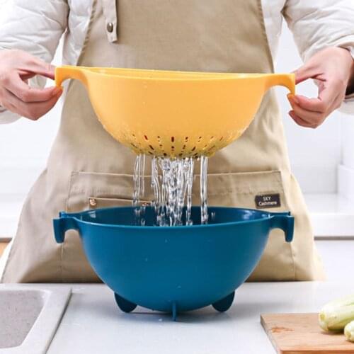 Kitchen Double Drain Basket Bowl Rice Washing Colander Strainer Noodles Vegetables Fruit Storage Holder