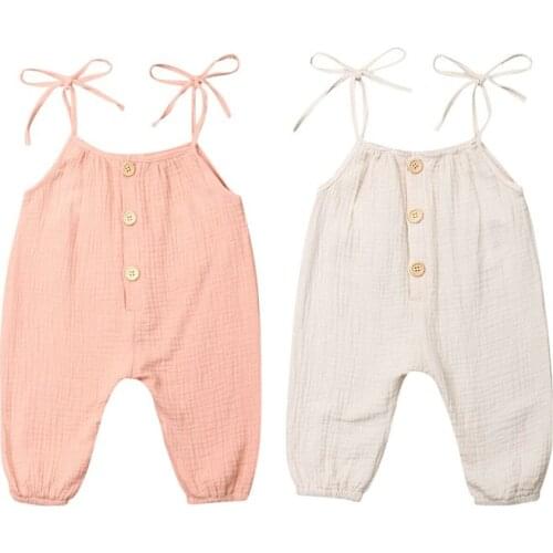 Baby Girls Summer Clothing Wide Romper Jumpsuit Solid Outfit Sleeveless Sunsuit Cotton Spaghetti Clothes 0-24M