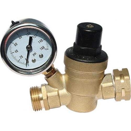 M11-0660R Water Pressure Regulator Valve Universal Effective Safe Brass Adjustable Water Pressure Regulator with Gauge for Home