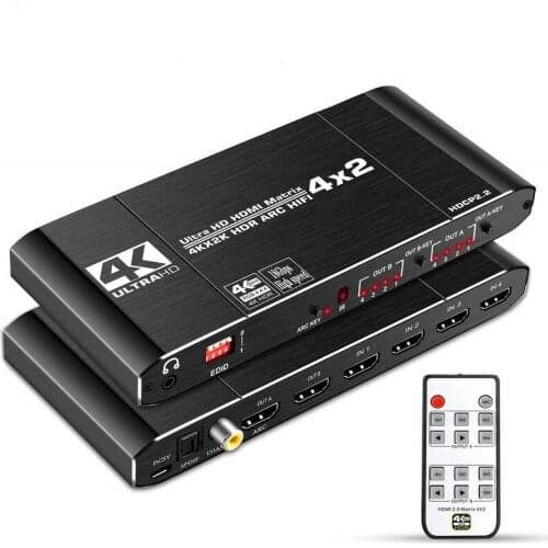 4X2 Matrix HDMI-compatible HD 4X2 Martrix Toslink Audio ARC 2.0 HDMI-compatible Matrix Switch Splitter 4 In 2 Out Switch