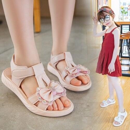Girls Cute Sandals Toddler Kids Rubber Rhinestone Sandals Pink Non-Slip Shoes Cross Sandals Summer New Girls Princess Shoes 2021