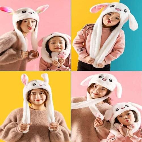 Fashion Rabbit Hat Ear Moving Jumping Hat With Lamp Preppy Style Funny Toys Cap Good Gift For Women Girls Hat Rabbit Hot Sale